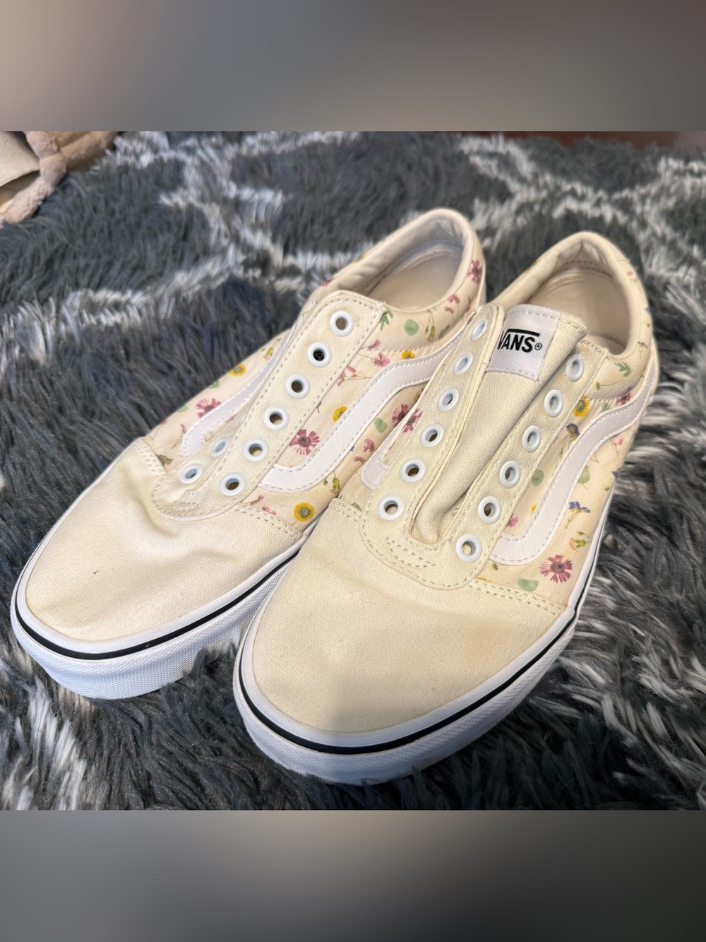 Vans Cream Floral Slip-On Canvas Sneakers